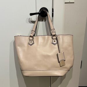 Danier Genuine Leather Tote - Beige Neutral, Gold Hardware, Structured Work Bag